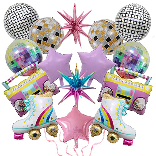 Finypa 15 Stücke Regenbogen Roller Skate Boom Box Ballon und Gold Explosion Star Aluminiumfolie Ballons, 4D Laser Disco Folie Ballons 80er Jahre Retro Thema Hip Hop Disco Fieber Party Ballon Dekor Finypa 15 Stücke Regenbogen Roller Skate Boom Box Ballon und Gold Explosion Star Aluminiumfolie Ballons, 4D Laser Disco Folie Ballons 80er Jahre Retro Thema Hip Hop Disco Fieber Party Ballon Dekor von Finypa