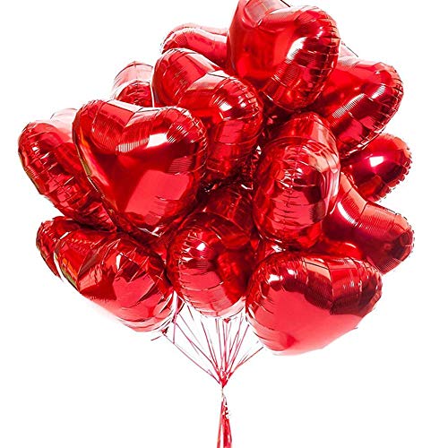 Finypa 25 Stück Herzform Folie Mylar Ballons 18 “Für Geburtstags Party Dekorationen Hochzeitsdeko Verlobungs Party Urlaub Baby Show rot von Finypa