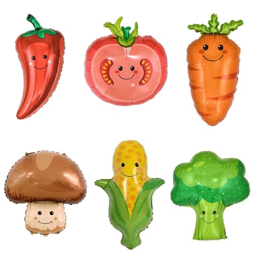 Finypa 6 Stück Obst & Gemüse Aluminiumfolie Ballons für Party Dekoration: Paprika, Kartoffel, Karotte, Tomate, Pilz - Metallic Finish - Unisex, alle Altersgruppen Finypa 6 Stück Obst & Gemüse Aluminiumfolie Ballons für Party Dekoration: Paprika, Kartoffel, Karotte, Tomate, Pilz - Metallic Finish - Unisex, alle Altersgruppen von Finypa
