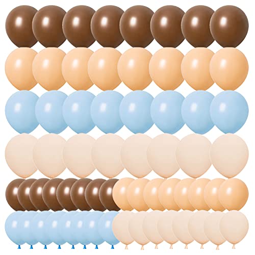 Finypa 64 stück Gemischt (Blau, Braun, Weiß, Creme, Aprikose) Ballons für Jungen Baby Dusche 1.Geburtstag Party Hochzeit Dekoration von Finypa