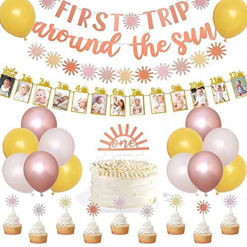Finypa First Trip Around The Sun Geburtstag Dekorationen Boho Sonnensortiment Banner, Photo Party Supplies mit gedämpftem Gelb oder gedecktem Orange Sonnenmuster für 1. Geburtstag Mädchen Finypa First Trip Around The Sun Geburtstag Dekorationen Boho Sonnensortiment Banner, Photo Party Supplies mit gedämpftem Gelb oder gedecktem Orange Sonnenmuster für 1. Geburtstag Mädchen von Finypa