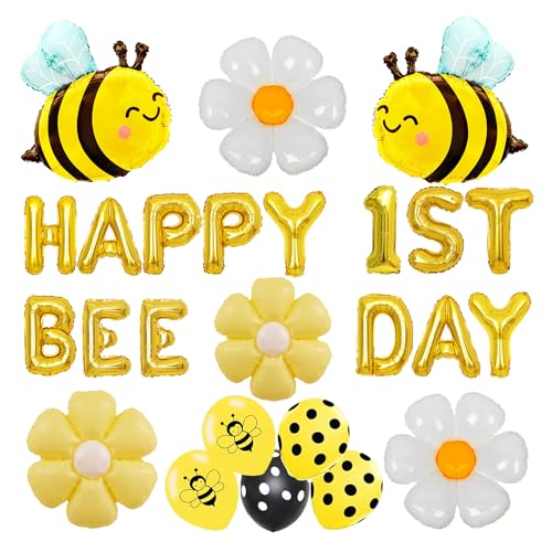 Finypa Happy 1st Bee Day Ballon, Biene-Thema, Gelbe Biene Folienballons, Gänseblümchen Mylar Folienballons, 6 Stück, Unisex, Kinder, Erster Geburtstag, Ballon, Dekorationen Finypa Happy 1st Bee Day Ballon, Biene-Thema, Gelbe Biene Folienballons, Gänseblümchen Mylar Folienballons, 6 Stück, Unisex, Kinder, Erster Geburtstag, Ballon, Dekorationen von Finypa