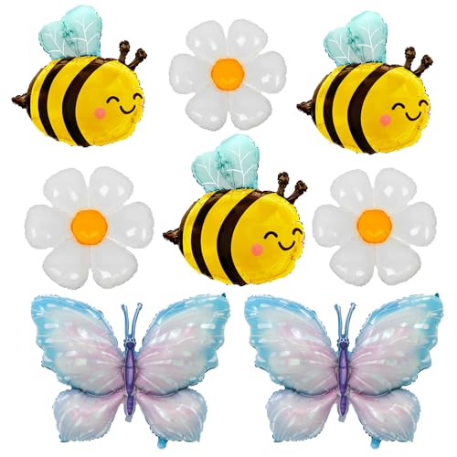 Finypa Luftballons mit Bienen- und Blau-Schmetterlings- und Gänseblümchen-Motiv für Babypartys, Geburtstagsparty-Dekoration, Boho, Gänseblümchen, Partyzubehör, 8 Stück Finypa Luftballons mit Bienen- und Blau-Schmetterlings- und Gänseblümchen-Motiv für Babypartys, Geburtstagsparty-Dekoration, Boho, Gänseblümchen, Partyzubehör, 8 Stück von Finypa