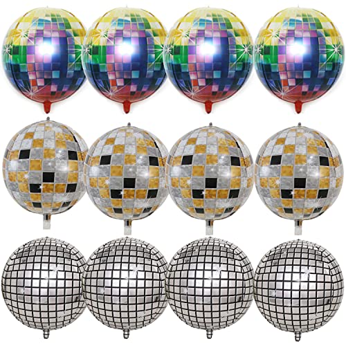 Große, mehrfarbige Discokugel-Luftballons, 12 Stück, verspiegelte 4D-Disco-Luftballons, Disco-Fieber-Partyspiegel, metallischer Ballon, für 80er-Jahre-Party-Dekorationen von Finypa