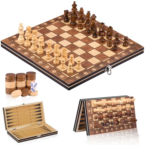 Schachspiel aus Holz,3 In 1 Schachspiel Magnetisch,Chess Board Set klappbar für Party Familie Aktivitäten,reiseschach, schachspiel Kinder(29x29cm) von Fioay