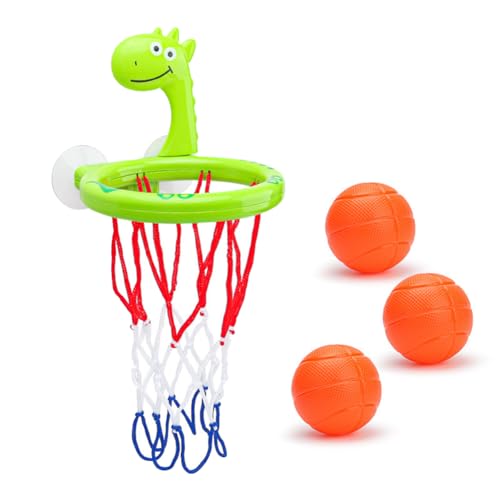 Fiorky Badespielzeug, -frei, Saugnapf, Basketballkorb, 3 Bälle-Set, verbessert die sportlichen Fähigkeiten, Basketballkorb-Spielzeug, for Kleinkinder, Babys (grüner Dinosauri von Fiorky