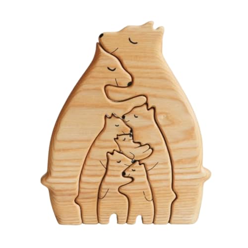 Fiorky Bears Personalisiertes Bärenfamilie-Kunstpuzzle aus Holz, Holzfamilienpuzzle in Herzform, niedliche Tierfamilie, Holzstatue for Kinder ab 3 Jahren (F) von Fiorky