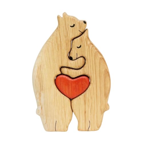 Fiorky Bears Personalisiertes Bärenfamilien-Kunstpuzzle aus Holz, Familienpuzzle aus Holz in Herzform, niedliche Tierfamilie, Holzstatue for Kinder ab 3 Jahren (B) von Fiorky
