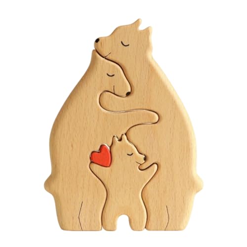 Fiorky Bears Personalisiertes Bärenfamilien-Kunstpuzzle aus Holz, Holzfamilienpuzzle in Herzform, Holzbärenpuzzle, Geschenk for Familie, for Kinder ab 3 Jahren (C) von Fiorky