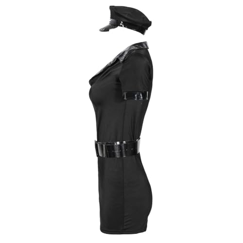 Fiorky Damen Cop Officer Body V-Ausschnitt Erotik Cop Cosplay Outfit Kurzarm Polizist Rollenspiel Kostüm Reißverschluss Damen Karneval Party Clubwear Kostüm von Fiorky