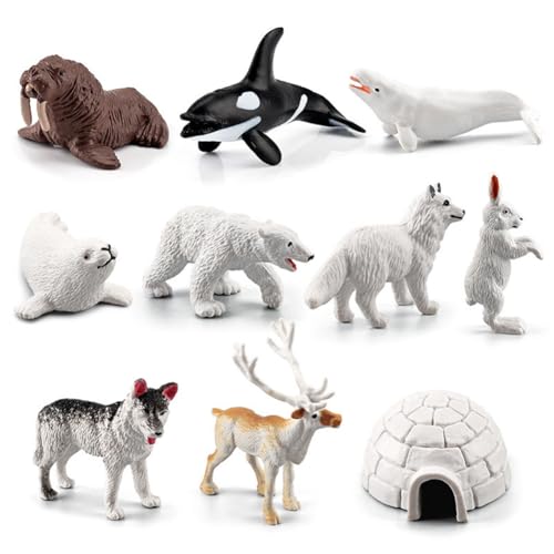 Fiorky Eisbär, Robbe, Kaninchen, Simulation Ozeanmodell, Pinguin, Delfin, Polartier-Statuen, Modell-Set, 10-teiliges Polartier-Figuren-Set, Fuchs, Ziege, Seelöwen, Iglu, Bildung, Geschenke von Fiorky