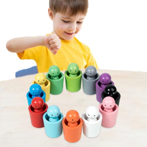 Fiorky Farbsortierbecher mit Steckpuppen - Holzspielzeug for das Lernen von Farben, Farbspielset zur Erkennung von Farben for Kleinkinder, Spielzeug zur Farbmusterung for Kinder Fiorky Farbsortierbecher mit Steckpuppen - Holzspielzeug for das Lernen von Farben, Farbspielset zur Erkennung von Farben for Kleinkinder, Spielzeug zur Farbmusterung for Kinder von Fiorky