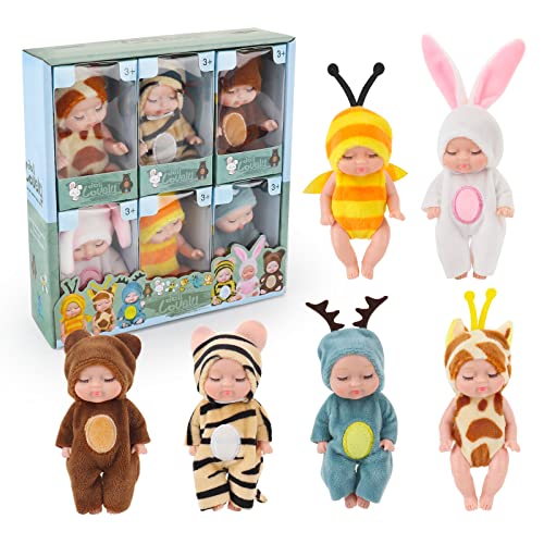 Fiotha , Mini-Babypuppe, Newborn Reborn Baby, 6 Stück Puppen, Waschbares PVC-Material, Realistische , Weicher Körper, Puppenspielzeug für Mädchen, Kleinkinder und Kinder von Fiotha