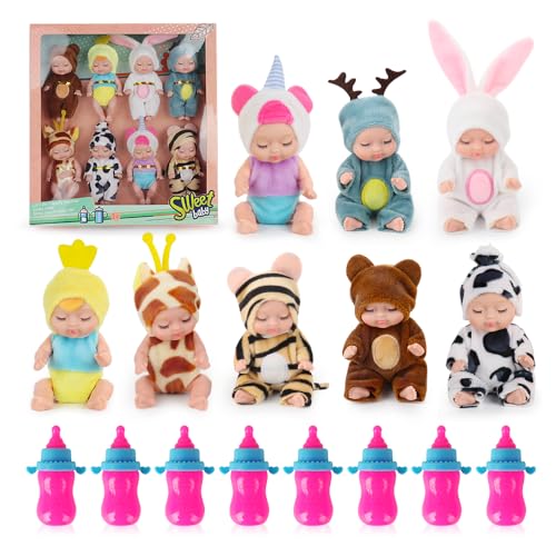 Fiotha 8 Stück Mini Reborn Puppen, Babypuppe, Mini Babypuppe Mit 8 Flasche, Newborn Reborn Baby, Mini Puppen, Realistische Babypuppe, Weicher Körper, Puppenspielzeug für Mädchen,Kleinkinder und Kinder Fiotha 8 Stück Mini Reborn Puppen, Babypuppe, Mini Babypuppe Mit 8 Flasche, Newborn Reborn Baby, Mini Puppen, Realistische Babypuppe, Weicher Körper, Puppenspielzeug für Mädchen,Kleinkinder und Kinder von Fiotha
