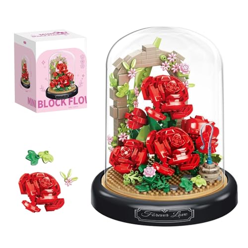 Fiotha Blumen Bausteine Set, Blumenstrauß Bauset, Mini Baustein Set, Bausteine, 574 Teile, Mit Schutzhülle, für Frauen, Männer, Muttertag, Valentinstag, Geburtstag (Rose) von Fiotha
