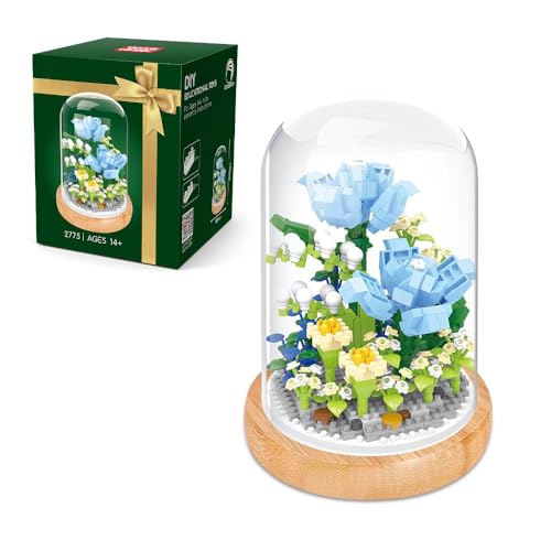 Fiotha Blumen Bausteine Set, Blumenstrauß Set für Erwachsene, Pflanzen Blumen Friends Bauspielzeug, mit Schutzhülle, Home Und Zimmer-Deko, Botanische Sammlung,Nicht Kompatibel mit Andere Marken (Blau) von Fiotha