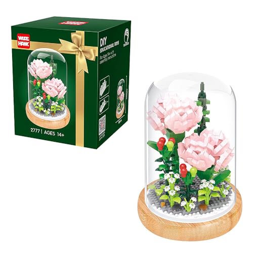 Fiotha Blumen Bausteine ​​​​Set, mit Schutzhülle, für Geschenk zum Valentinstag,Muttertagsgeschenk,Kunstpflanzen Bausteine ​​​​für Erwachsene,Nicht kompatibel mit Blume (Rosa Nelken) von Fiotha