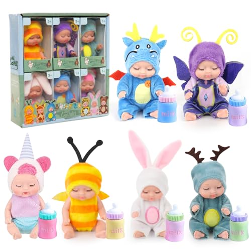 Fiotha Mini-Babypuppe, 6 Stück 3,5 Zoll Puppe und Kleidung Set, Mini Reborn Babypuppen, Babypuppen Zubehör Set, Mit 6 Flaschen, Realistische Bewegliche Babypuppe, für Mädchen Jungen Geburtstag Fiotha Mini-Babypuppe, 6 Stück 3,5 Zoll Puppe und Kleidung Set, Mini Reborn Babypuppen, Babypuppen Zubehör Set, Mit 6 Flaschen, Realistische Bewegliche Babypuppe, für Mädchen Jungen Geburtstag von Fiotha