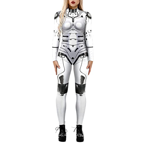 Firally Damen Basic Jumpsuits Damen Rollkragen-Simulation 3D-Druck-Roboter-Reißverschluss-Bodysuit Ganzkörper-Bodysuit-Halloween-Kostüm Rentier Kuscheltier von Firally