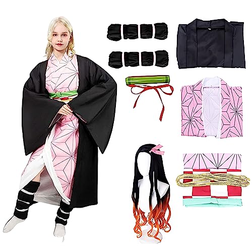 Firecos 9PCS Cosplay Kostüm für Kinder Costume Kimono mit Perücke Anime Kostüm für Halloween Karneval Kostüm Geschenke für Mädchen von Firecos