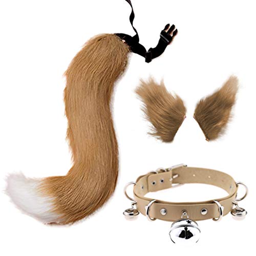 STAR FIRE Halloween Party Cosplay Fuchs Schwanz Ohren Persönlichkeit Glockenhals Kragen Kostüm Party Cosplay Set verstellbaren Fuchs Schwanz (50-016/Schwanzlänge 50cm) von STAR FIRE