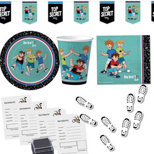 Firlefantastisch Der Partyshop Partyset Die DREI ??? Kids mit Fingerabdruckstempel für 8 Kinder // Die DREI Fragezeichen Kids Partybox von Firlefantastisch Der Partyshop