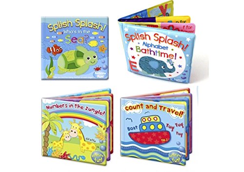 Set of 4 Baby Bath Books | First Words ABC Letters & Numbers | Plastic Coated & Padded | Floating Fun Educational Learning Toys for Toddlers & Kids von First Steps