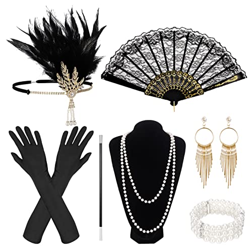 Firtink 9 Stück 20er Jahre Kostüm Damen, 20er Jahre Accessoires, 1920er Accessoires Damen Charleston Accessoires Damen Great Gatsby Accessoires Damen Zubehör für Frauen von Firtink