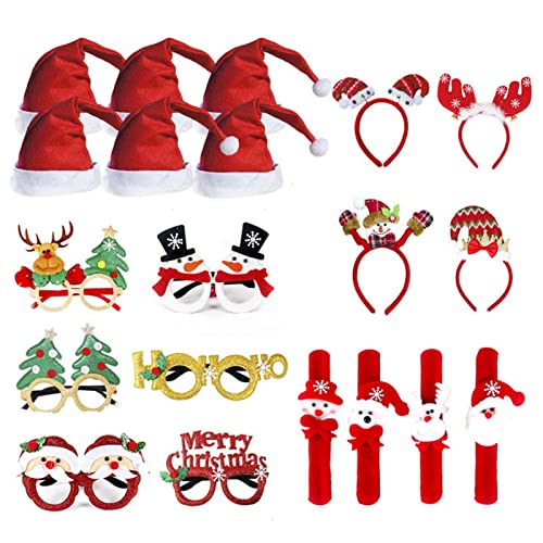 Firulab Frohe Weihnachten Brillengestelle | Zubehör und Dekoration für die Weihnachtsfeier,12 Stück Weihnachtskostüm-Brillen, lustige Brillen, Weihnachtsmütze, Stirnband für Urlaubsgeschenke von Firulab