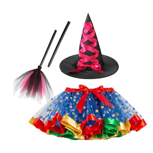 Firulab Hexenkostümrock - 3-teiliges Kostü -Anziehset | Hexenrock für Frauen Halloween, Halloween-Kostümrock, Mädchenkostüme und Accessoires für Prinzessin von Firulab