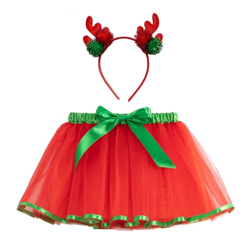 Firulab Weihnachtselfen-Kostümset | Rotgrüne Tüllröcke für Mädchen | Weihnachts-Rollenspiel-Maskerade-Party-Requisiten für ädchen von Firulab
