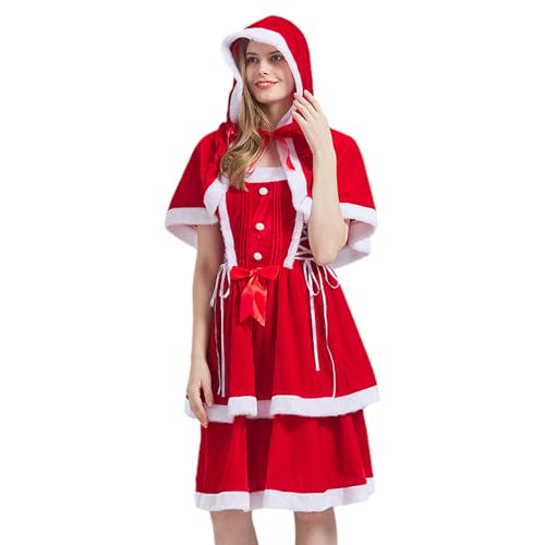 Firulab Weihnachtskleid, Ärmelloses Weihnachtsmann-Kleid aus Samt mit Umhang, Weihnachtskostüme aus samtrotem Umhang-Set für Kinder, Mädchen, Weihnachtsfeier von Firulab