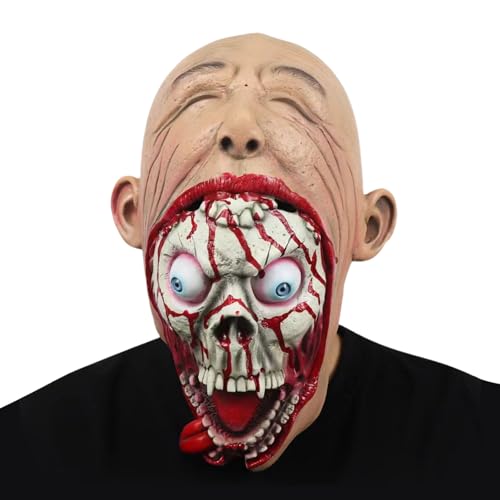 Firulab Zombie-Gesichtsschutz,Latex Halloween Horror Alter Mann Gesichtsschutz - Halloween-Kostü für Party-Cosplay, schreckliches Teufelskostü, Horror-Requisiten für Erwachsene von Firulab