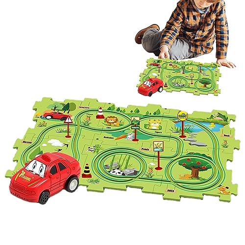 Puzzle-Strecken mit Fahrzeugen - Langlebiges und lustiges Schienenspielzeug für Eisenbahnwaggons | Eisenbahnspielzeug für Kinder Jungen und Mädchen ab 3 Jahren, Eisenbahnschienenset, Firulab von Firulab