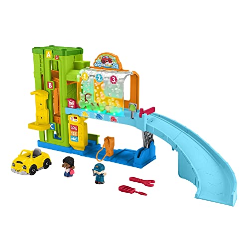 Fisher-Price Little People Auto Waschwerkstatt - Interaktives Autowerkstatt-Spielset mit Lichtern, Musik und Smart-Stages-Lerninhalten für Kleinkinder in mehrsprachiger Version, HRB35 von Fisher-Price