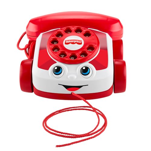 Fisher-Price Babyspielzeug rotes Plappertelefon, Mattel 80-jährige Jubiläumsedition, Spielzeug zum Hinterherziehen für Kinder und Kleinkinder ab 1 Jahr, JGG97 von Fisher-Price