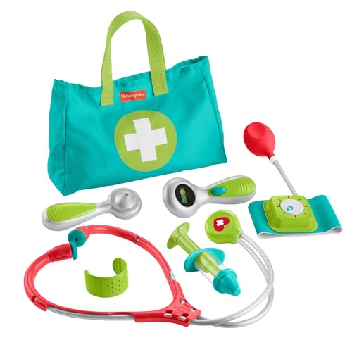 Fisher-Price Arzttasche für Rollenspiele für Kindergartenkinder, 7-teilige Doktortasche, Spielzeug zum Verkleiden für Kinder ab 3 Jahren, HYH26 von Fisher-Price