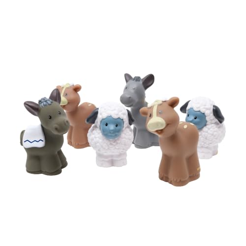 Fisher-Price Ersatzteile für Sammlerstück Little People Christmas Story Krippe oder Bauernhof Spielset J2404 – Ersatzpaket mit sechs Tierfiguren – 2 weiße Schafe, 2 braune Kühe und 2 graue Esel von Fisher-Price