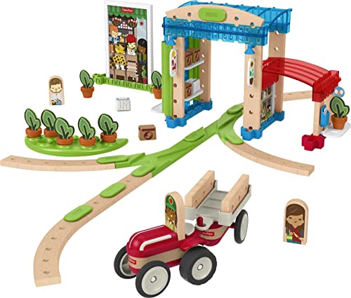 Fisher-Price FXG14 - Wunder Werker Holzspielzeug Kleine Stadt aus FSC zertifiziertem Holz mit Schienen, Figuren, Fahrzeuge und Zubehör (75 Teile), Kleinkind Spielzeug ab 3 Jahren Mehrfarbig von Fisher-Price