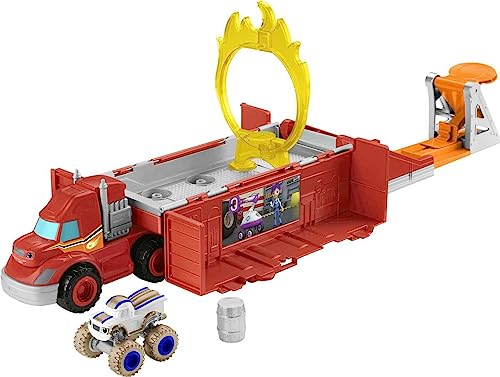 Fisher-Price GYD04 - Blaze und die Monstermaschinen Stunt-Transporter, Fahrzeug und Spielset mit Die-Cast-Monster Truck, Spielzeug ab 3 Jahren von Fisher-Price