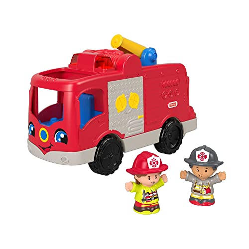 Fisher-Price HJN38 - Little People Feuerwehrauto – mehrsprachige Version, Musikspielzeug Feuerwehrauto mit Figuren für Kleinkinder und Vorschulkinder ab 1 Jahr von Fisher-Price