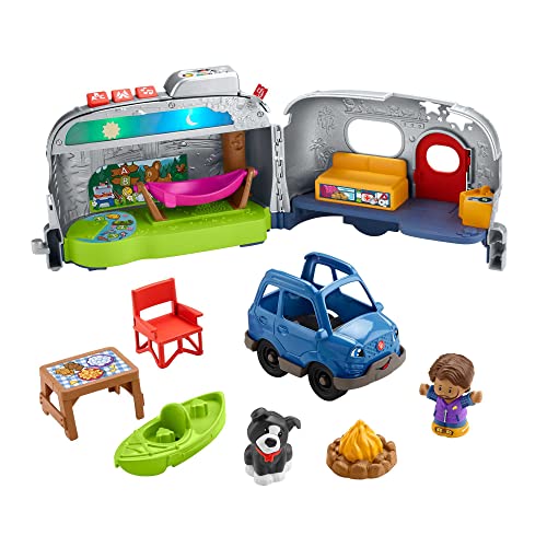 Fisher-Price HJN40 - Little People Camping Abenteuer, interaktives Lernspielzeug mit Auto, Wohnwagen und 2 Figuren, mit verschiedenen Sounds und mehrfarbigen Lichtern für Kinder ab 12 Monaten von Fisher-Price