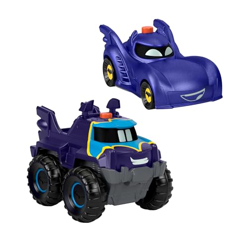 Fisher-Price Bathwheels Batmobil und Buff - Spielzeugauto-Set mit 2 Batwheels-Figuren im Maßstab 1:55, Taste aktiviert Lichteffekt-Action, für Kinder ab 3 Jahren, HML25 von Fisher-Price