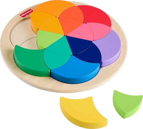 Fisher-Price Holz-Puzzle für Vorschul-Spielzeug, Farbrad-Puzzle, 19 Holzteile zum Formen sortieren, Vorschulkinder ab 3 Jahren von Fisher-Price
