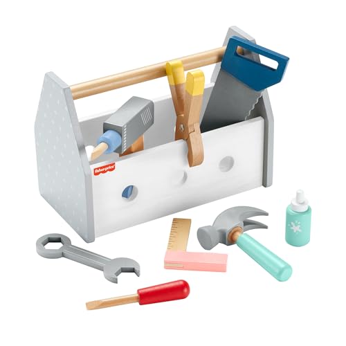 Fisher-Price Holz-Werkzeugkasten, Rollenspiel-Spielset mit Spielzeugbohrer, 9 Spielteile aus Holz für Kindergartenkinder ab 3 Jahren, HYG50 Fisher-Price Holz-Werkzeugkasten, Rollenspiel-Spielset mit Spielzeugbohrer, 9 Spielteile aus Holz für Kindergartenkinder ab 3 Jahren, HYG50 von Fisher-Price