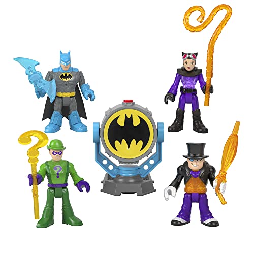 IMAGINEXT DC Super Friends - Bat-Tech Bat-Signal Figuren Multipack, inklusive Batman, Riddler, Catwoman und Pinguin-Figuren, für Kinder zwischen 3 und 8 Jahren, HFD47 von Fisher-Price