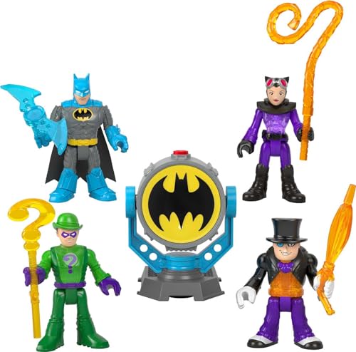 IMAGINEXT DC Super Friends - Bat-Tech Bat-Signal Figuren Multipack, inklusive Batman, Riddler, Catwoman und Pinguin-Figuren, für Kinder zwischen 3 und 8 Jahren, HFD47 von Fisher-Price