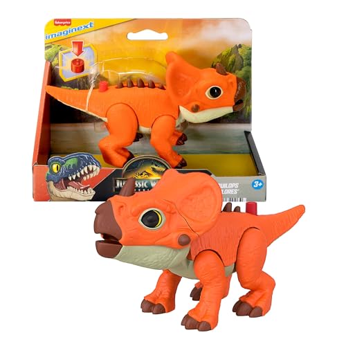 Fisher-Price Imaginext Jurassic World Dinosaurier Actionfigur mit manuell aktivierbarer Bewegungsfunktion und wachsenden Stacheln, ca. 20 cm großes Aquilops-Dinospielzeug, JGP99 von Fisher-Price