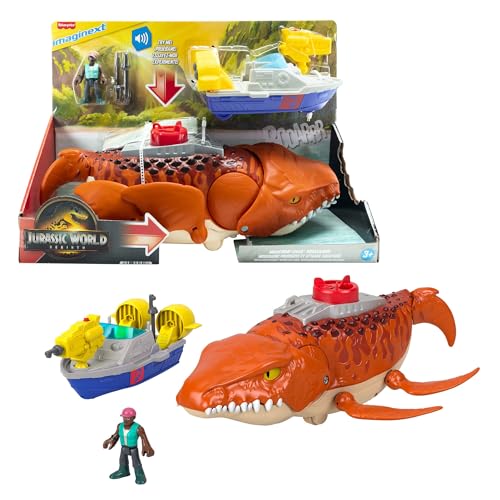 Fisher-Price Imaginext Jurassic World: Die Wiedergeburt Wasserjäger-Mosasaurus als ca. 45 cm großes Dinosaurier-Spielzeug mit ca. 7 cm großer Actionfigur, mit Boot und zwei Projektilen, JFR23 Fisher-Price Imaginext Jurassic World: Die Wiedergeburt Wasserjäger-Mosasaurus als ca. 45 cm großes Dinosaurier-Spielzeug mit ca. 7 cm großer Actionfigur, mit Boot und zwei Projektilen, JFR23 von Fisher-Price