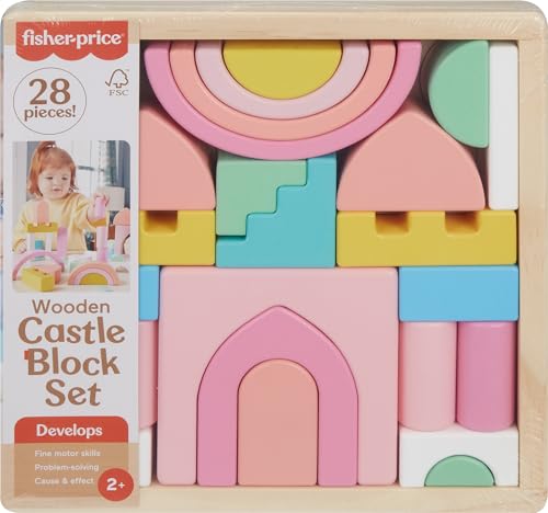 Fisher-Price Holz Kleinkind Spielzeug Schloss Block Set, 28 Holzteile zum Stapeln Entwicklungsspiel Vorschulkinder ab 2 Jahren Fisher-Price Holz Kleinkind Spielzeug Schloss Block Set, 28 Holzteile zum Stapeln Entwicklungsspiel Vorschulkinder ab 2 Jahren von Fisher-Price